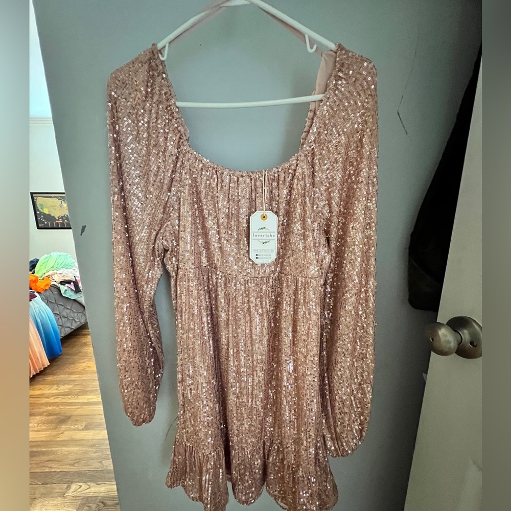 Rose gold sequin dress